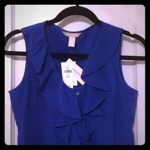 Blue ruffle Banana Republic sleeveless blouse